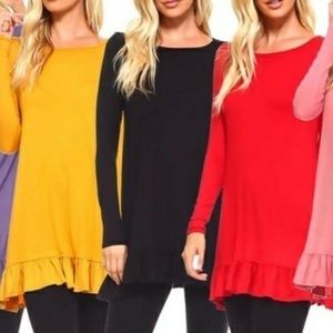 𝅺isaac Liev Women's Long Sleeved Ruffle Bottom Top